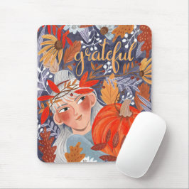 Oogstfeest herfstbladeren dankbaar meisje planner muismat