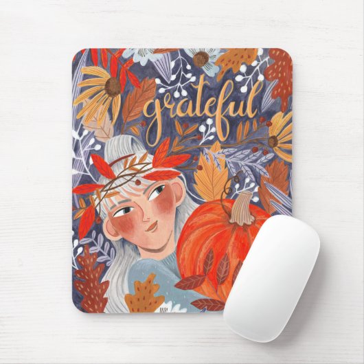 Oogstfeest herfstbladeren dankbaar meisje planner muismat (Met muis)