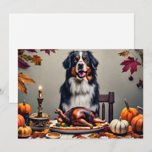 Oogstfeest met Berner Hond Happy Thanksgiving Feestdagenkaart (Voorkant / Achterkant)