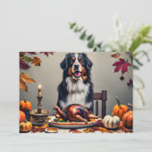 Oogstfeest met Berner Hond Happy Thanksgiving Feestdagenkaart (Staand voorkant)