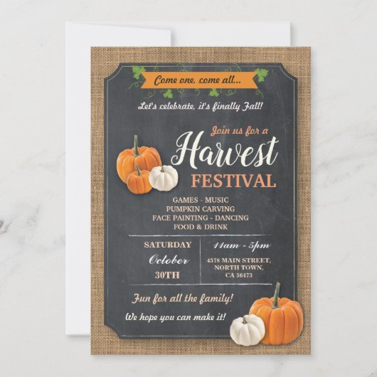 Oogstfeest Pompoen Rustieke Krijt Uitnodiging (Voorkant)