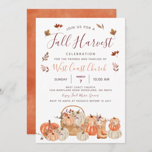 Oogstfeest Pompoenfeest, Herfstfeest Gemeenschap Kaart (Voorkant / Achterkant)