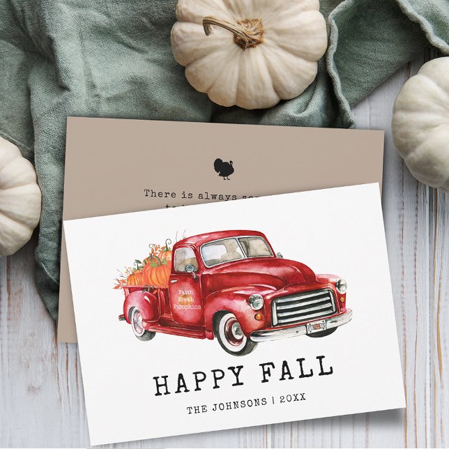 Oogstfeest Rode Vrachtwagen Pompoenen (Thanksgiving Red Truck Pumpkins Holiday Card)