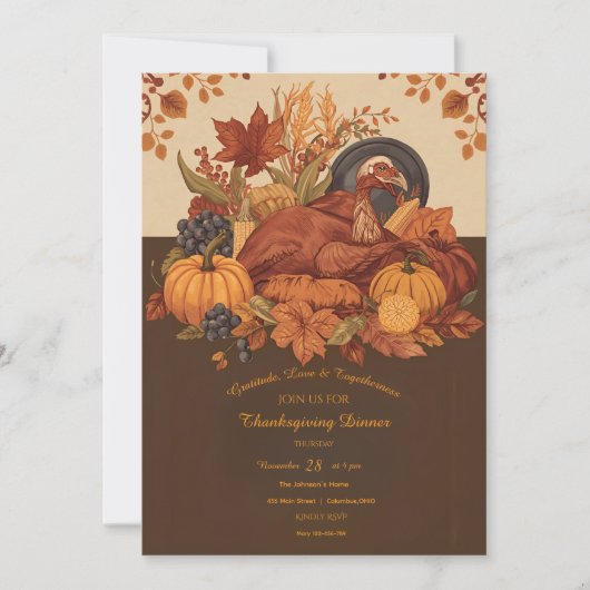 Oogstfeest Traditioneel Thanksgiving Diner Kaart (Voorkant)