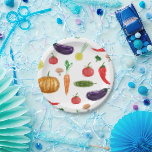 Oogstgroenten tomatenpaprika, paddenstoel c papieren bordje (Feest)