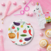 Oogstgroenten tomatenpaprika, paddenstoel c papieren bordje (Feest)