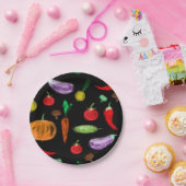 Oogstgroenten tomatenpaprika, paddenstoel c papieren bordje (Feest)