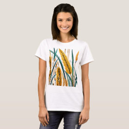 Oogstharmonie: Een Tarwepatroon op een Witte Canva T-shirt