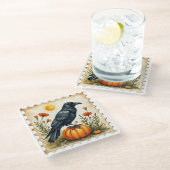 Oogstkijker: het Crow & Pumpkin-Onderzetter Glazen Onderzetter (Schuin)