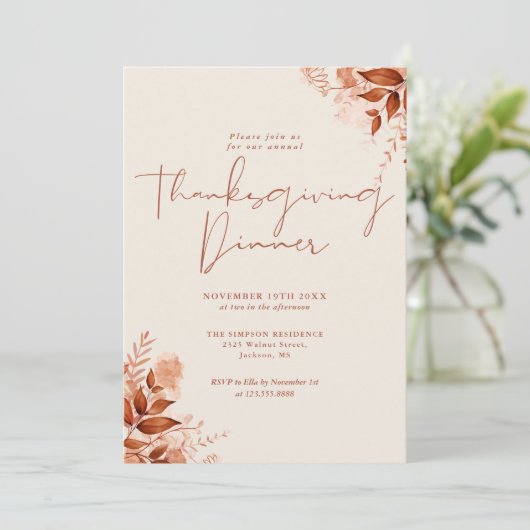 Oogstmaaltijd met herfstbladeren feestdagenkaart (Staand voorkant)