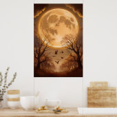 Oogstmaan en herfstsilhouetten poster (Keuken)