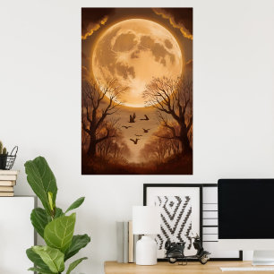 Oogstmaan en herfstsilhouetten poster