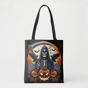 Oogstmachine Graf Spookachtige Pompoenen Halloween Tote Bag