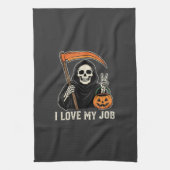 Oogstmachine Ik Hou Van Mijn Baan Halloween-ontwer Theedoek (Verticaal)