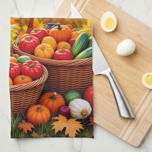 Oogstmanden, sinaasappel in de herfst, theedoek (Quarter Fold)