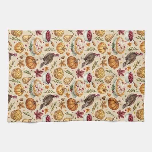  oogstpatroon van de Thanksgiving | rustieke Herfs Theedoek (Horizontaal)