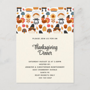 Oogstpatroon voor Thanksgiving-pelgrims diner Uitnodiging Briefkaart