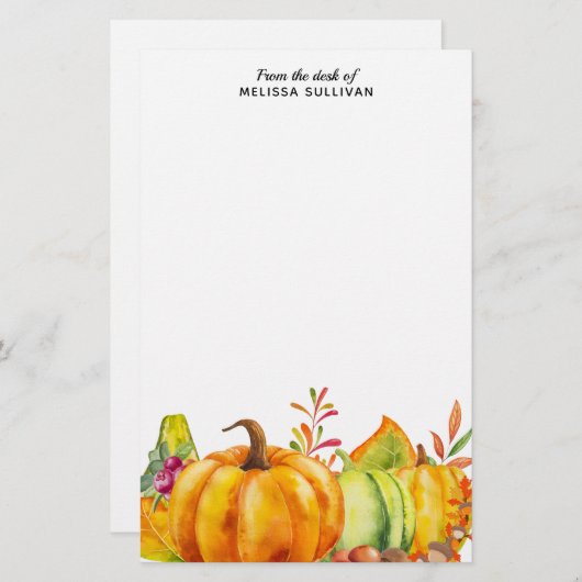 Oogstpompoenen, bladeren en olie briefpapier (Voorkant / Achterkant)