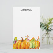 Oogstpompoenen, bladeren en olie briefpapier (Staand voorkant)