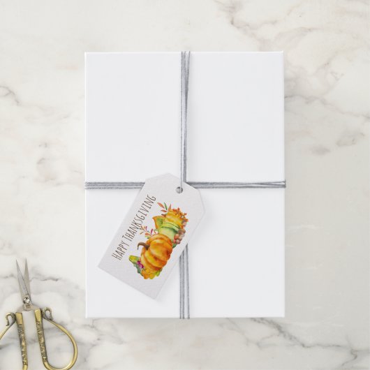 Oogstpompoenen, bladeren en olie cadeaulabel (Met Touw)