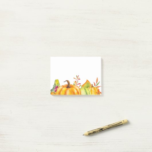 Oogstpompoenen, bladeren en olie post-it® notes (Op bureau)