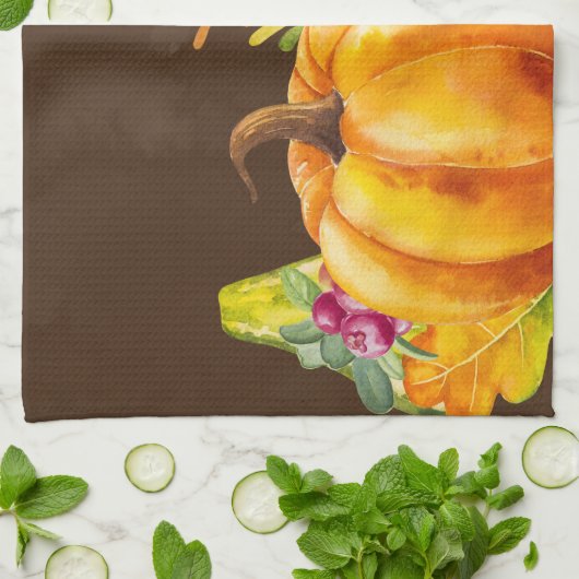 Oogstpompoenen, bladeren en olie theedoek (Gevouwen)