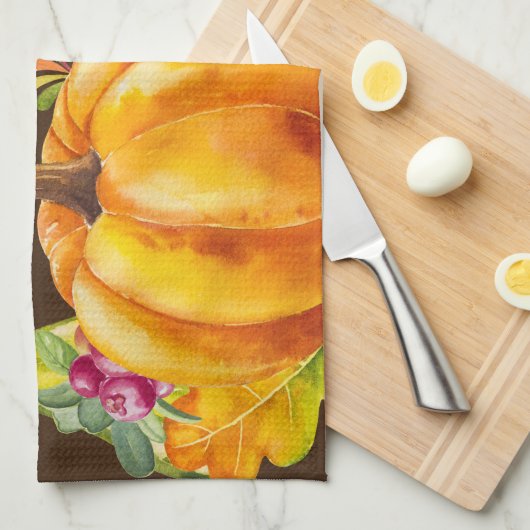 Oogstpompoenen, bladeren en olie theedoek (Quarter Fold)