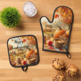 Oogstpompoenen Herfstbladeren Ovenwant & Pannenlap Set