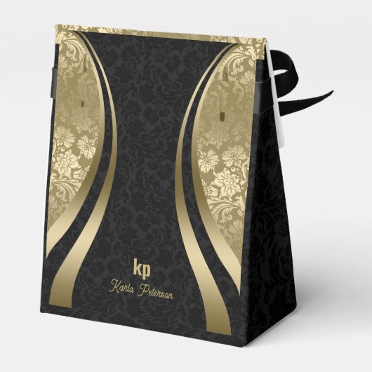 Oogstrelend Goud Zwart Damask Dynamische Lijnen 2 Bedankdoosjes (Achterkant)