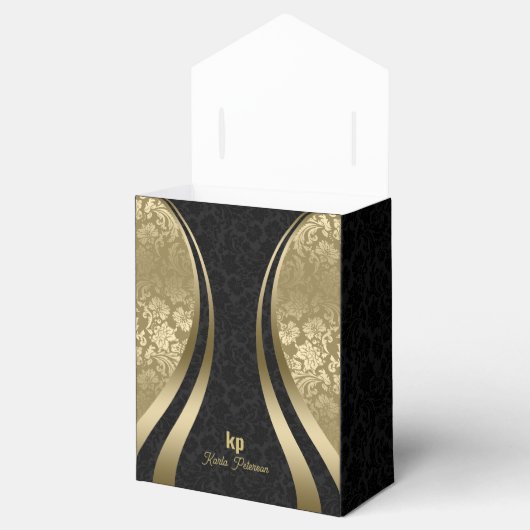 Oogstrelend Goud Zwart Damask Dynamische Lijnen 2 Bedankdoosjes (Geopend)