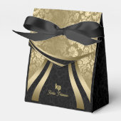 Oogstrelend Goud Zwart Damask Dynamische Lijnen 2 Bedankdoosjes (Voorkant Zijde)