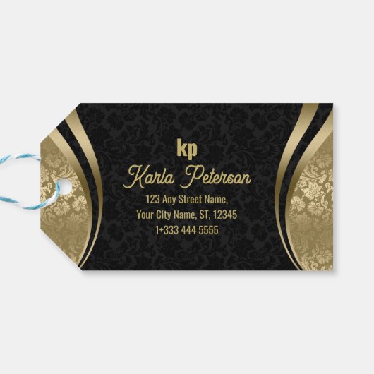 Oogstrelend Goud Zwart Damask Dynamische Lijnen 2 Cadeaulabel (Achterkant Horizontaal)