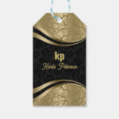 Oogstrelend Goud Zwart Damask Dynamische Lijnen 2 Cadeaulabel (Voorkant)