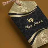 Oogstrelend Goud Zwart Damask Dynamische Lijnen 2 Cadeaulabel