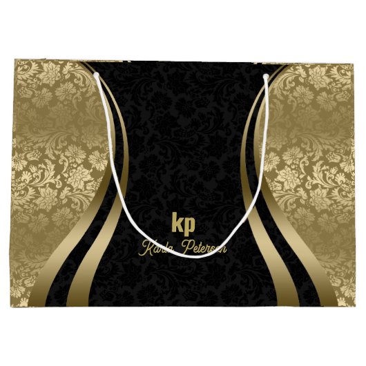 Oogstrelend Goud Zwart Damask Dynamische Lijnen 2 Groot Cadeauzakje (Achterkant)