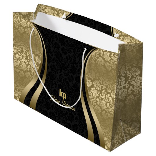 Oogstrelend Goud Zwart Damask Dynamische Lijnen 2 Groot Cadeauzakje (Achterkant Gekanteld)
