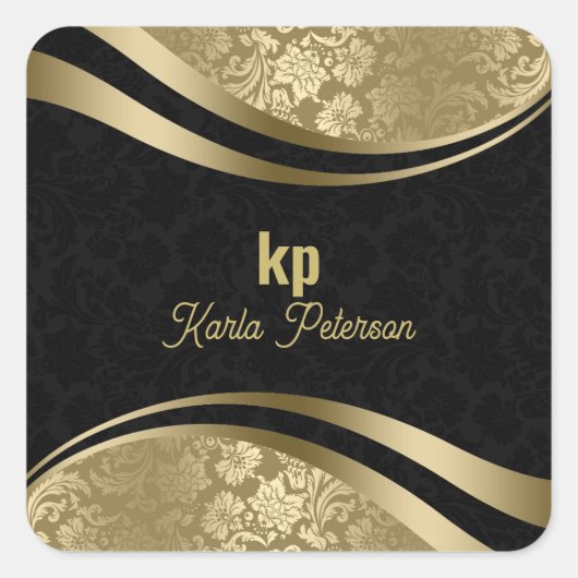 Oogstrelend Goud Zwart Damask Dynamische Lijnen 2 Vierkante Sticker (Voorkant)