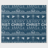 Oogstrelend kerstzweten Religieus Christelijk blau Cadeaupapier (Vlak)