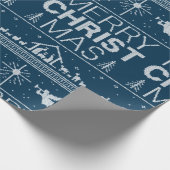 Oogstrelend kerstzweten Religieus Christelijk blau Cadeaupapier (Hoek)