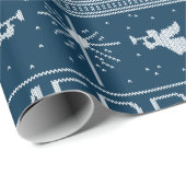 Oogstrelend kerstzweten Religieus Christelijk blau Cadeaupapier (Rol Hoek)