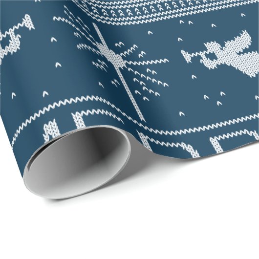 Oogstrelend kerstzweten Religieus Christelijk blau Cadeaupapier (Rol Hoek)