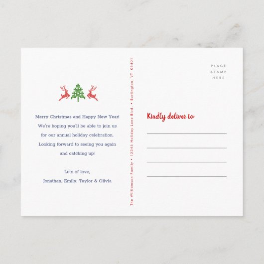 Oogstrelende kerstfeestdag Fun Red Green Uitnodiging Briefkaart (Achterkant)