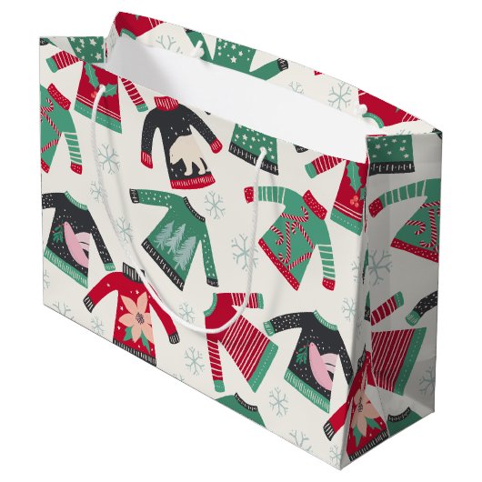 Oogstrelende kerstfeestdag groen rood rood groot cadeauzakje (Achterkant Gekanteld)