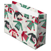 Oogstrelende kerstfeestdag groen rood rood groot cadeauzakje (Voorkant Gekanteld)