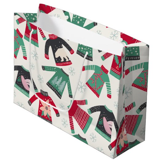 Oogstrelende kerstfeestdag groen rood rood groot cadeauzakje (Voorkant Gekanteld)