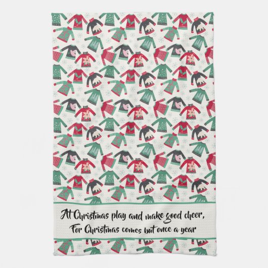 Oogstrelende kerstfeestpartij levert groen citaat theedoek (Verticaal)