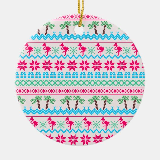 Oogstrelende kerstkeuken Tropische Flamingo Keramisch Ornament (Voorkant)