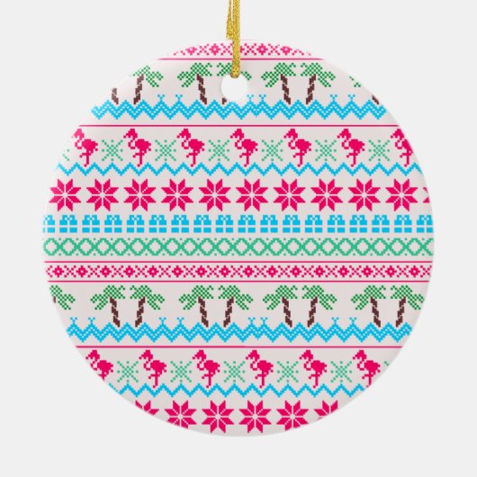 Oogstrelende kerstkeuken Tropische Flamingo Keramisch Ornament (Achterkant)