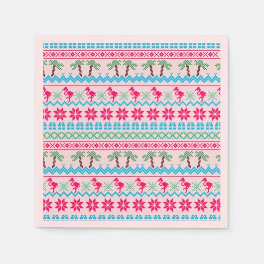 Oogstrelende kerstkeuken Tropische Flamingo Servet (Voorkant)