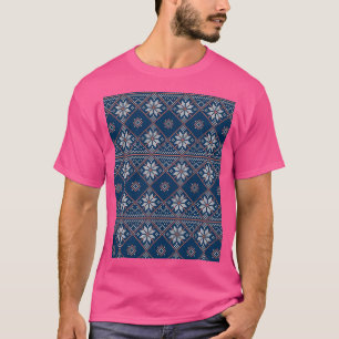 Oogstrelende kerstkeukenblauw-breipatroongrafiek t-shirt